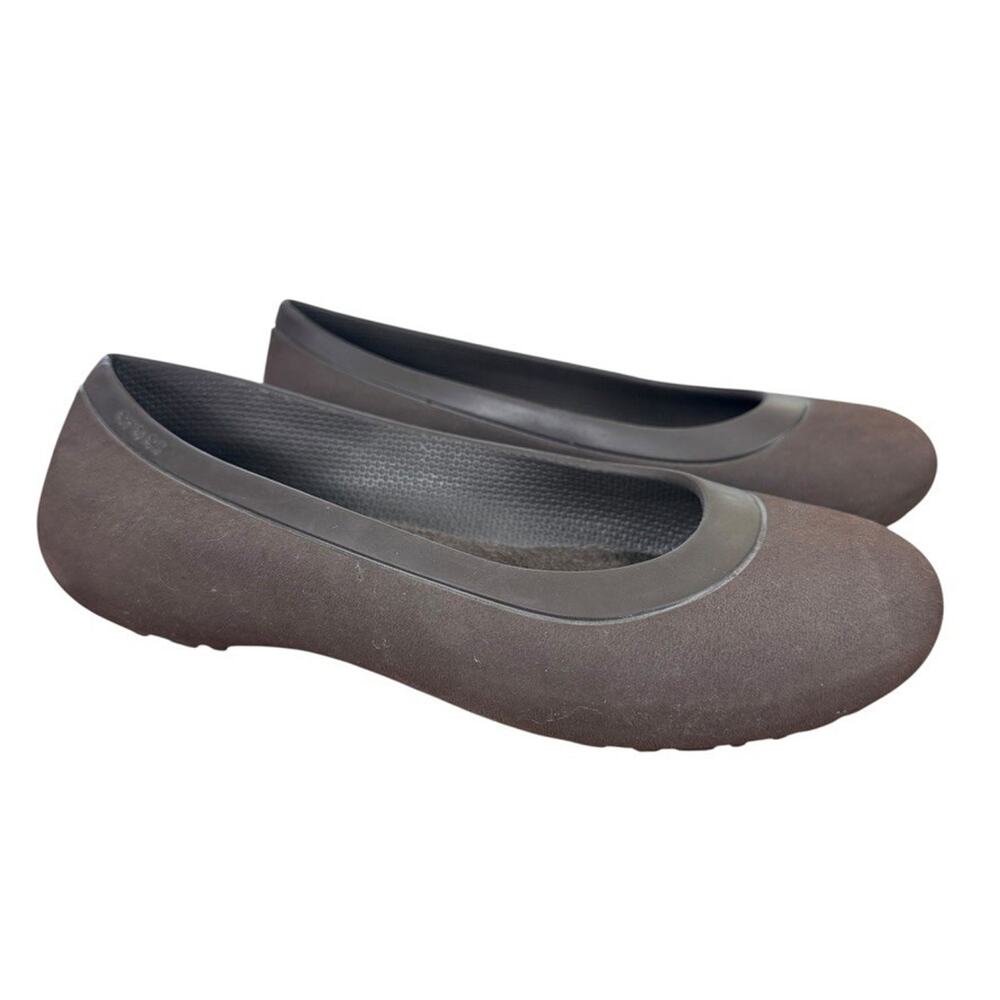 Crocs Mammoth Lined Flat Slip On Round Toe Dark Brown Comfort Shoes Womens sz 6